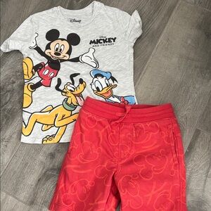 KIDS Disney Mickey and Friends Gray Tee with Red DISNEY GAP Shorts